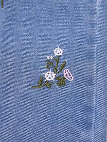 年轻女孩阔腿牛仔裤，春秋新款，蓝色水洗，彩色花卉刺绣，休闲，宽松版型，松紧腰，适合日常、派对、上学、旅行、通勤、居家，2025秋季新品 - 中等水洗藍 - 查看 6