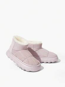 SHEIN 儿童舒适时尚休闲纯色保暖雪地靴轻便户外靴冬季 - 淡紫色 - 查看 4