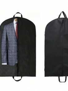 1 件透气西装套，无纺布防尘服装袋，带便携式手柄，用于衣柜整理、旅行收纳、衬衫、外套、连衣裙、夹克的衣物保护套 - 黑色 - 查看 1