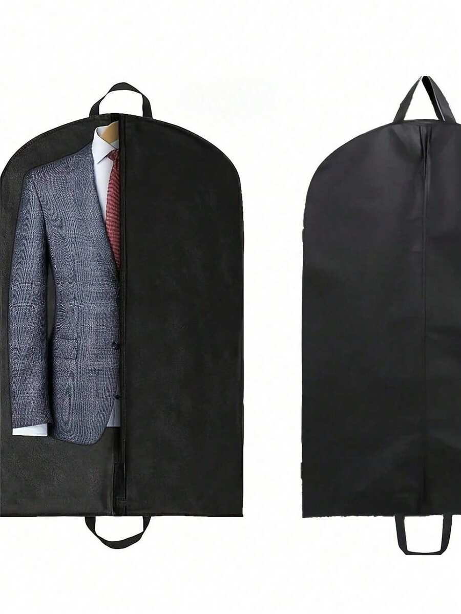 1 件透气西装套,无纺布防尘服装袋,带便携式手柄,用于衣柜整理、旅行收纳、衬衫、外套、连衣裙、夹克的衣物保护套 - 黑色 - 查看 1
