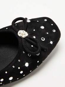 Solezae Bailarinas con strass y lazo para mujer - Negro - Ver 7