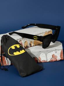 BATMAN X SHEIN 大框方形黑色时尚眼镜男女通用，适合日常佩戴，配有储物袋，适合度假、旅行、户外摄影 - 黑色 - 查看 6