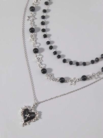 Goth Set da 3 collane con ciondolo a croce in cristallo nero, stile gotico vintage, adatte per uomo e donna per uso quotidiano e Ognissanti