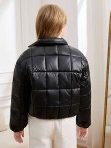 Retro American Cropped Padded Coat - Black - View 2