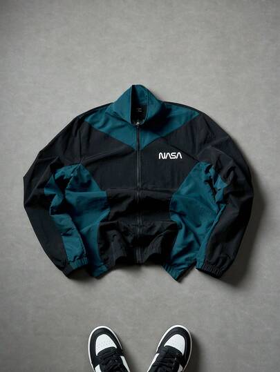 PAVTROS 男士休闲撞色拉链立领长袖夹克，搭配字母图案，运动风格，适合日常穿着、外出、运动、上学、聚会和音乐节。可作为礼物送给朋友或男友，Y2K 赛车拉链夹克