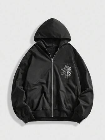 Street Life Men's Autumn Gothic Print Zip-Up Casual Loose Hoodie Sweatshirt