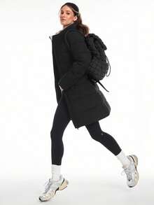 GLOWMODE Áo khoác phồng giữ ấm Chic In Warmth Blizzard Flex Matte mềm mại, ấm áp, có khóa kéo, nút bấm, túi, mũ trùm đầu có thể tháo rời, dài đến hông đến giữa đầu gối, thích hợp cho mùa thu đông, hoạt động ngoài trời, mặc thường ngày. - màu đen - Xem 8