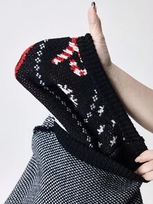 ROMWE Goth 哥特风格圣诞骷髅圣诞帽宽松套头衫 - 黑色 - 查看 9