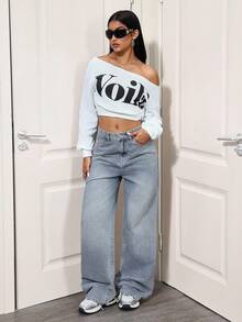 SHEIN Tall Casual Retro Vintage Washed Straight Leg Jeans