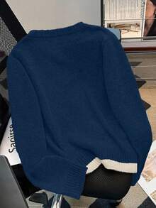 Franclia New Autumn/Winter Elegant Handmade Floral Soft Petite Women Cardigan Sweater - Navy Blue - View 2