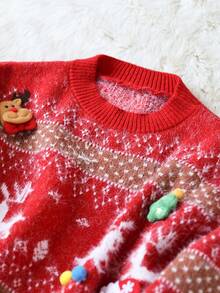 GENKIRA Cute 3D Christmas Decor Oversized Pullover Sweater, Slouchy, Suitable For New Year - Multicolor - View 4