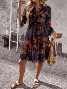 EMERY ROSE Vestido corto casual con estampado floral para mujer talla grande, patrón de flores retro, adecuado para el verano - Multicolor - Ver 7