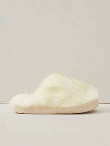 Cuccoo Women Plain Color Flat Simple Furry Slide Slippers,Casual Daily Wear For Christmas And New Year Holiday Vibe Fall And Winter