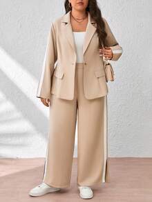 EMERY ROSE Conjunto de dos piezas de blazer con cuello entallado y pantalones sueltos para mujer, talla grande, otoño/invierno