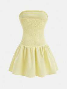 SHEIN Girlism Tween Girl Casual Minimalist Comfortable Pleated Sleeveless Puff Dress