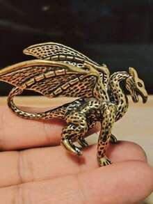 SHEIN 1 件复古黄铜凶猛龙雕像，古董神话西方龙桌面装饰摆件