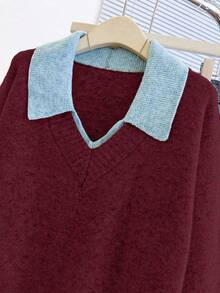 Franclia Áo len dài tay cổ chữ V 2 trong 1, Thu/Đông - Màu Đỏ Sâu - Xem 7