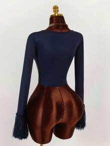 Amplova Y2K Amplova Women's Solid Color V-Neck Elegant Minimalist Everyday Metal Button Decor Fringed Long Sleeve Fitted Jacket Navy Blue Autumn Winter Clothes For Women