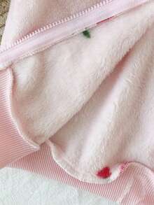 SHEIN Baby Girl Cherry Pattern Long Sleeve Zip-Up Fleece Jacket, Autumn/Winter