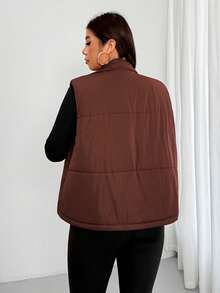 Enliva Obviously_ebony Plus Size Women Loose Fit Vest Jacket, Warm Autumn/Winter Vest Jacket With Pockets, Padded Vest, For Apple Rounded Body Shape - Rust Brown - View 3