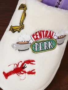 FRIENDS X SHEIN Women's Autumn/Winter Lobster & Letter Embroidered Home Slippers For Christmas