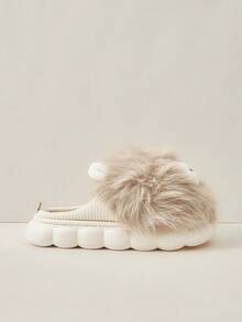 Cuccoo Pantuflas de felpa con diseño de león lindo, suela gruesa, pantuflas de interior cálidas para mujer, otoño/invierno