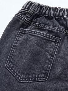 少女时尚贴袋雏菊刺绣阔腿宽松牛仔裤，适合早午餐穿着。Y2K复古深灰色水洗3D卡其色雪花牛仔裤，适合学校、校园、秋冬季节穿着。女童喇叭裤，时尚童裤，复古水洗牛仔裤，时尚雪花水洗花卉刺绣阔腿牛仔裤，花朵牛仔裤，雏菊牛仔裤，刺绣牛仔裤，可爱牛仔裤，秋冬90年代风格。 - 黑色 - 查看 5