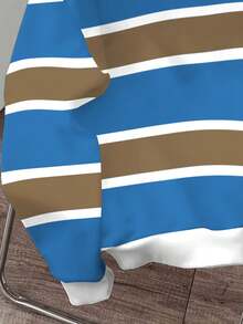 Manfinity Joysei 男士标语条纹印花圆领长袖休闲套头卫衣，秋季款 - 彩色 - 查看 5