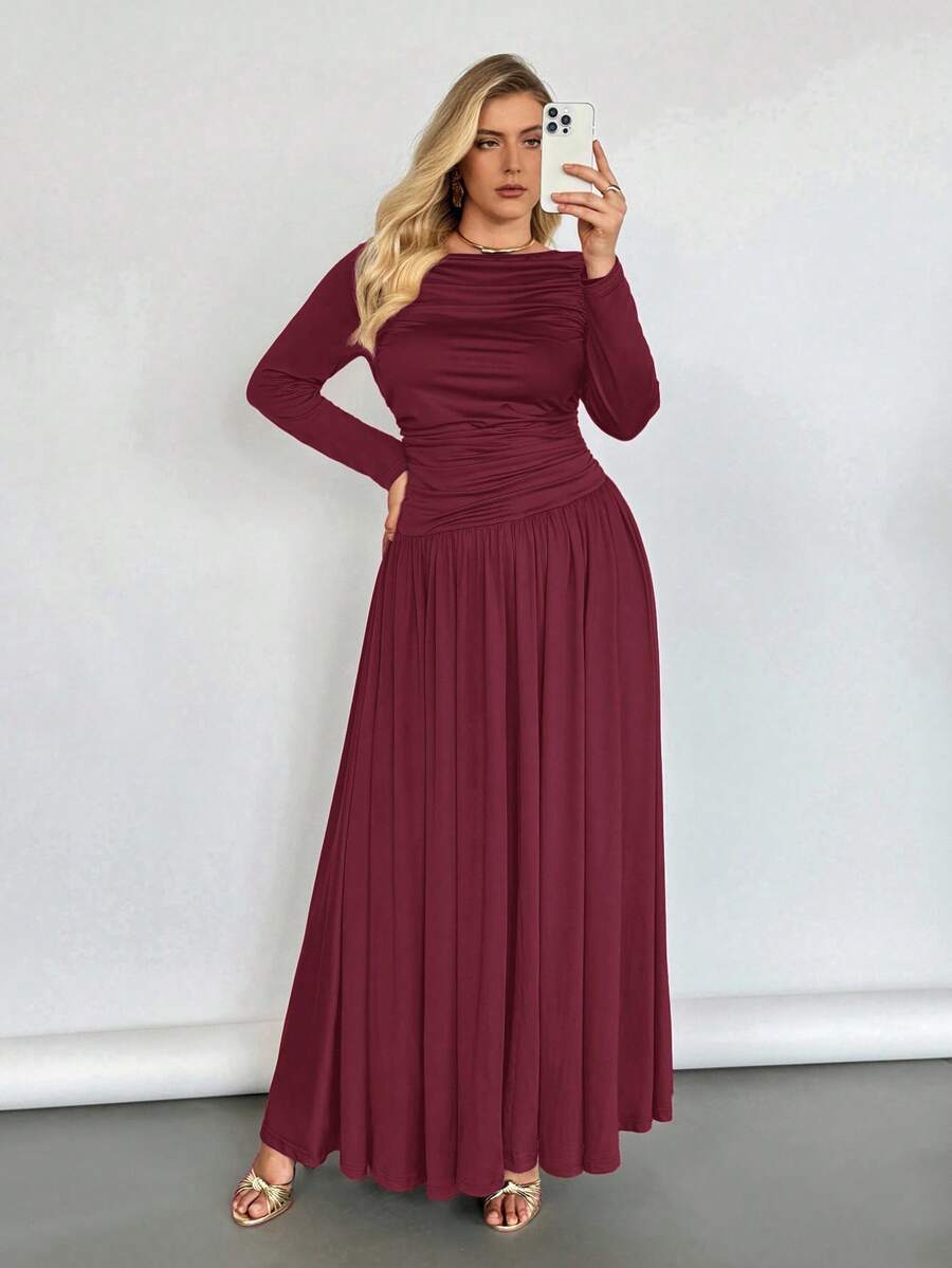 Auralis Váy dài cỡ lớn, Váy mùa thu, Váy dài tay, Váy co giãn cao và thoải mái Quần áo mùa thu cho phụ nữ Váy thanh lịch mùa thu cho phụ nữ Váy mùa thu cho phụ nữ Váy khiêm tốn - Màu Đỏ Sâu - Xem 1