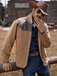 Manfinity Nomadique American Retro New Casual Business Elastic Faux Suede Jacket For Men, Luxurious Style, Autumn/Winter Vintage Jacket Men Cowboy Jacket For Men Men S Jackets Casual - Multicolor - View 4