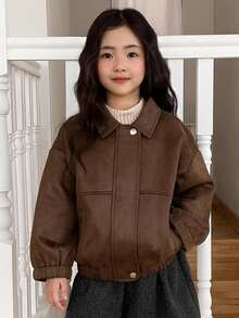 DAZY Young Girl' Suede Casual Loose Fit Long Sleeve Jacket, Autumn/Winter