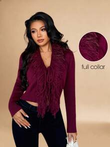 Islaluna Damen sexy, minimalistischer Mode Fransenkardigan