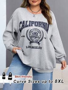 SHEIN CURVE+ Felpa ampia e casual con grafica di New York, girocollo, manica lunga, per donna, adatta per autunno/inverno, taglie comode