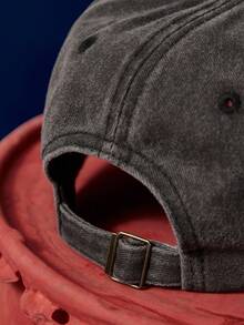 Paul Frank X SHEIN 经典休闲百搭百搭街头风深灰色刺绣棒球帽，防晒时尚配饰 - 黑色 - 查看 6