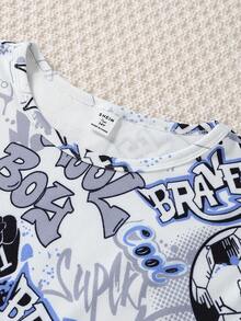 4pcs/Set Teenage Boys' Football & Game Print Long Sleeve Top And Long Pants Snug Fit Loungewear Set - Multicolor - View 5