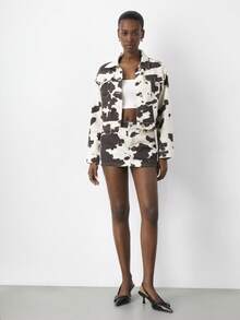 Maija 女士牛仔迷你裙，奶牛印花图案，Y2K风格，适合音乐会、返校季、街头穿搭、秋季穿着。 - 彩色 - 查看 4