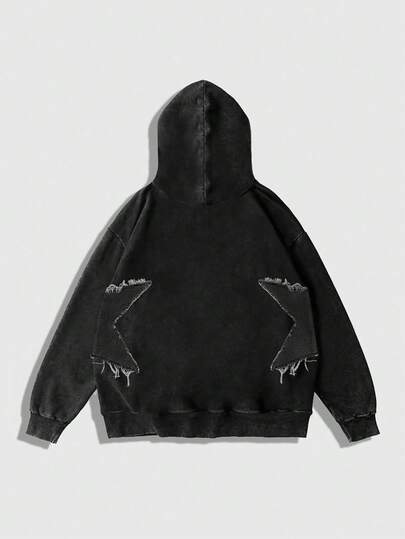 Street Life Men's Spring & Autumn Loose Fit Star Pattern Drawstring Hooded Sweatshirt