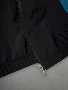 PAVTROS 男士休闲撞色拉链立领长袖夹克，搭配字母图案，运动风格，适合日常穿着、外出、运动、上学、聚会和音乐节。可作为礼物送给朋友或男友，Y2K 赛车拉链夹克 - 黑色 - 查看 8