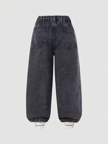 少女时尚贴袋雏菊刺绣阔腿宽松牛仔裤，适合早午餐穿着。Y2K复古深灰色水洗3D卡其色雪花牛仔裤，适合学校、校园、秋冬季节穿着。女童喇叭裤，时尚童裤，复古水洗牛仔裤，时尚雪花水洗花卉刺绣阔腿牛仔裤，花朵牛仔裤，雏菊牛仔裤，刺绣牛仔裤，可爱牛仔裤，秋冬90年代风格。 - 黑色 - 查看 2