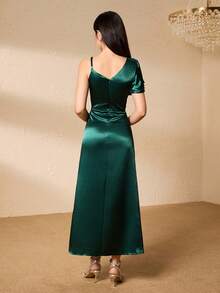 Halloween Luxury Niche Hostess Dress For Teenagers, One Shoulder Long Dress With Slit - Green - View 2