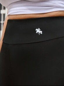 Muchica 新款百搭长款印花打底裤，适合休闲外出、派对、约会等多种场合，弹力针织面料，黑色，大码可选 - 黑色 - 查看 5