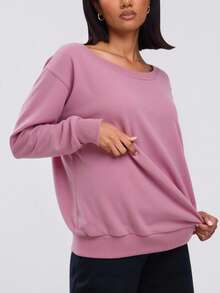 EURMUSE Sudadera holgada de manga larga con hombros asimétricos - Rosa - Ver 4