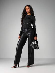 MISSGUIDED Eyelet Long Sleeve T-Shirt For Women Grunge Metal Hardware Detail Casual Top - Black - View 4