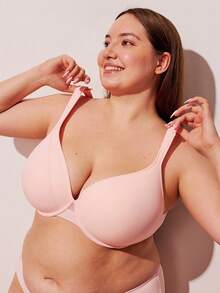 LUVLETTE Plus Dream Curve Support +Smooth Full Coverage Support Wide Strap Push Up T-Shirt Basic Bra - Pink - View 8