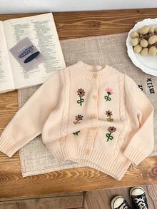 LMoss Kids Cardigan Rajut Lengan Panjang Motif Bunga untuk Bayi Perempuan, Pakaian Musim Gugur dan Musim Dingin untuk Anak Perempuan - Aprikot - View 4