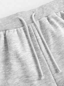 少女花卉灰色羊毛抽绳口袋休闲裤