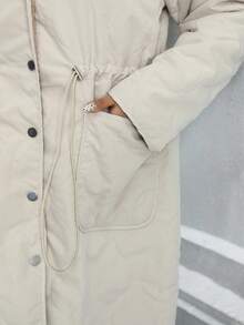 Calvaya Plus Size Quilted Long Sleeve Stand Collar Cinched Waist Padded Coat - Khaki - View 3