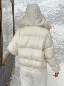 Muchica 圣诞新款冬季女式冬装羽绒服奶油色女式外套Y2K白色女式冬装 - 杏色 - 查看 2