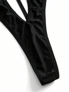 Fantasy Costume Plus Size Women's Criss-Cross Halter Teddy Lingerie - Black and White - View 4