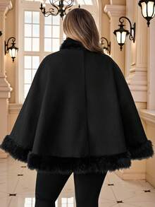 SHEIN CURVE+ Ropa de mujer talla grande de Navidad/Ropa de otoño para mujer/Ropa de invierno para mujer talla grande - Capa de lana sólida con pelaje